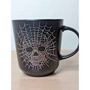 Silver Skull & Spiderweb On Black Mug Cup Prima Design Purple & Pink Inside